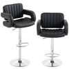 HOMCOM Bar Stools Adjustable Swivel Kitchen Chairs with Backrest Armrest Set of 2 PU Leather Black