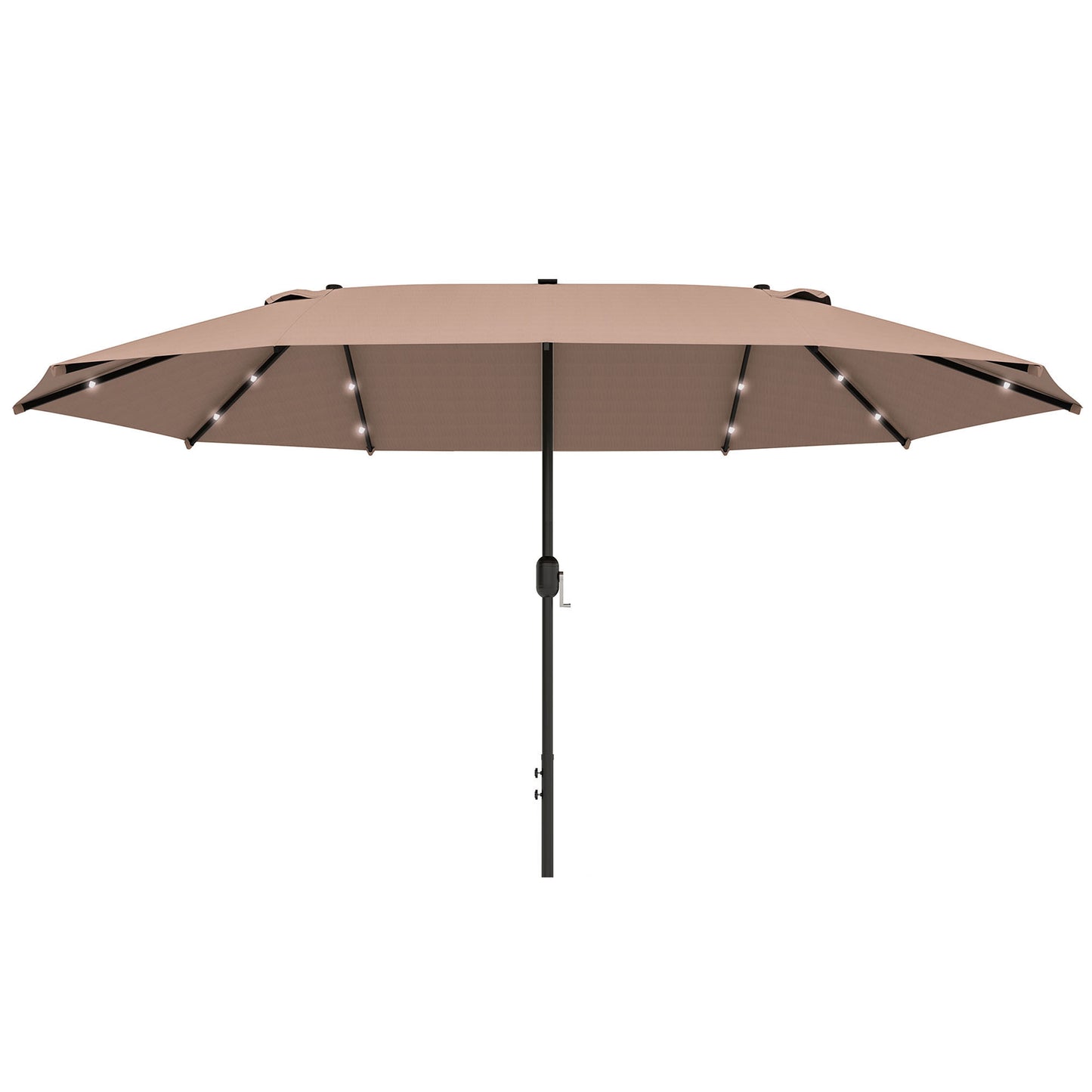 Outsunny Garden Parasol 4.4m Double-Sided Sun Umbrella Patio Parasol LED Solar Lights Khaki