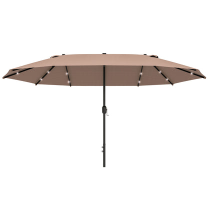 Outsunny Garden Parasol 4.4m Double-Sided Sun Umbrella Patio Parasol LED Solar Lights Khaki