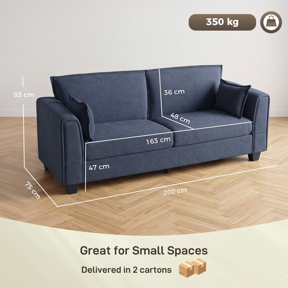 HOMCOM 3 Seater Sofa, Linen Upholstered Sofa Couch with Spring Cushions, Thick Padding, Wide Padded Armrests, Dark Blue