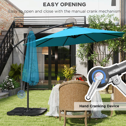 Outsunny 3m Overhanging Parasol, with Base, Weights and Cover - Blue