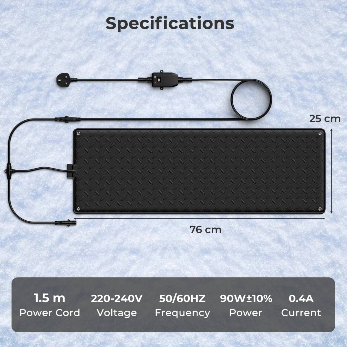 Heated Outdoor Mat with Non-Slip Rubber and Leak-Proof Plug-Black