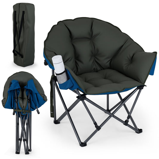Heavy-Duty Folding Oxford Chair shown open with a carry bag and folded chair beside it