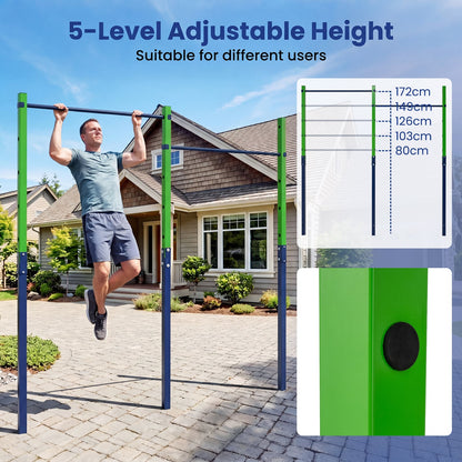Adjustable height diagram for the blue and green pull up bar station