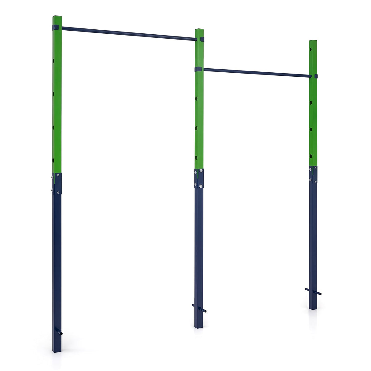 Heavy Duty Metal Pull Up Bar Station with 5 adjustable heights in blue and green