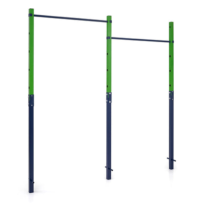 Heavy Duty Metal Pull Up Bar Station with 5 adjustable heights in blue and green