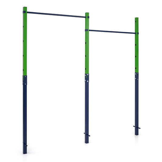 Heavy Duty Metal Pull Up Bar Station with 5 adjustable heights in blue and green