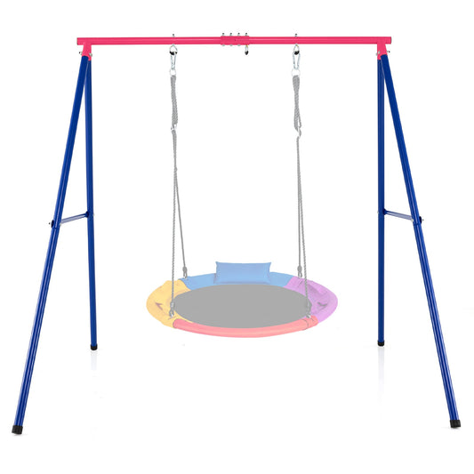 Heavy Duty Steel Swing Frame 1.8M Large A-Frame Swing Stand with Ground Stakes-Red, a red top bar and blue legs