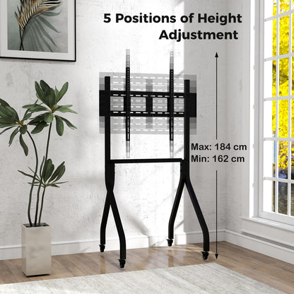 Floor TV stand showing five positions of height adjustment
