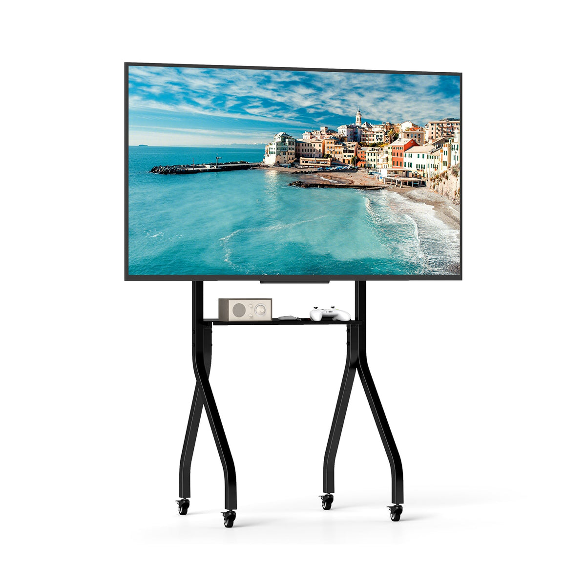 Height Adjustable Floor TV Stand with AV Shelf on white background