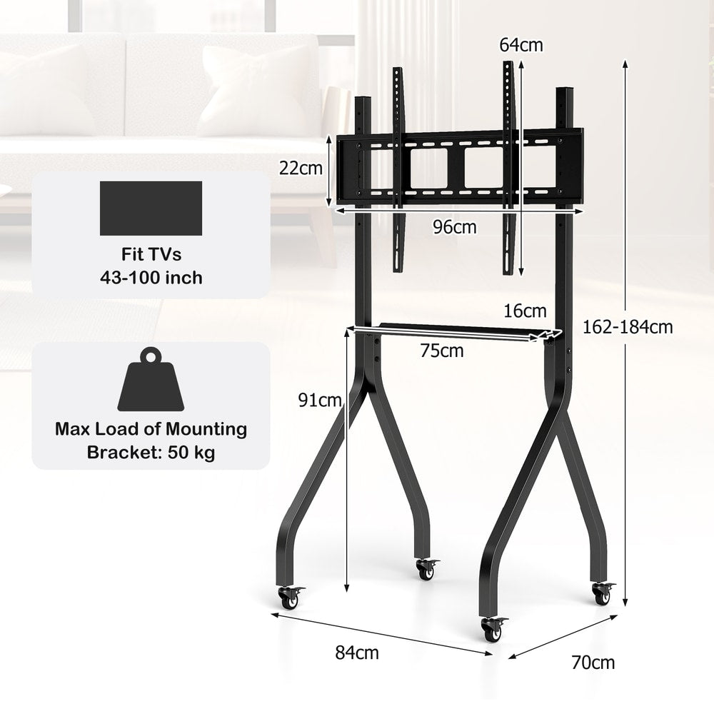 Floor TV stand with dimensions and TV size compatibility