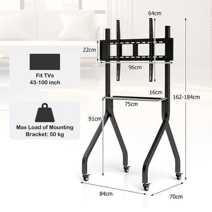 Floor TV stand with dimensions and TV size compatibility