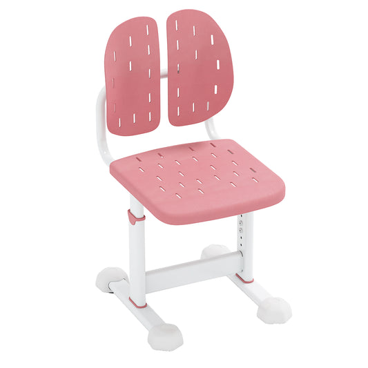 Height-adjustable Kid's Desk Chair in pink with a white frame and double back support