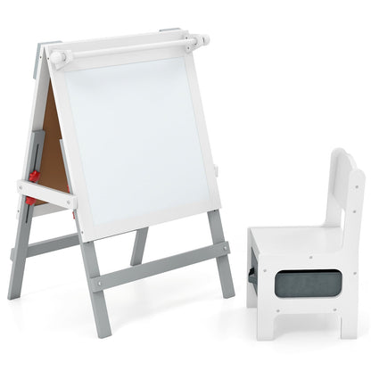Height-adjustable Painting Easel with Chalkboard and Paper Holder, a white easel with a chalkboard and paper holder
