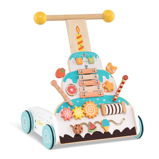 Height Adjustable Push Walker with Activity Centera and Xylophone-Colourful a fun cake design with xylophone and spinning