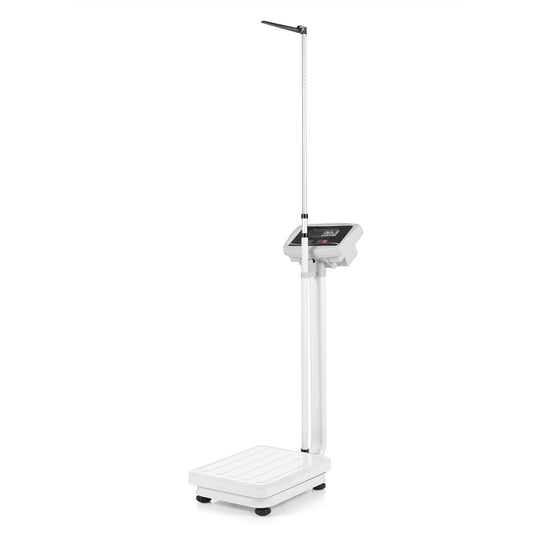 Height and Weight Scale with a vertical rod and digital display on a white background