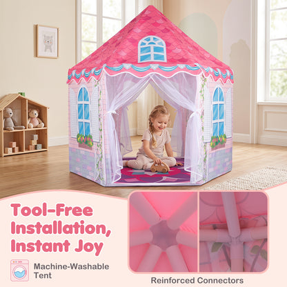 Close up of the play tent frame and mesh curtains