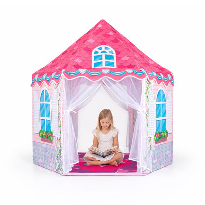 Hexagonal Kids Play Tent without Dance Mat with a girl reading inside