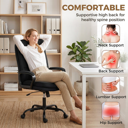 HOMCOM Double Padded Linen-Look Office Chair - Black
