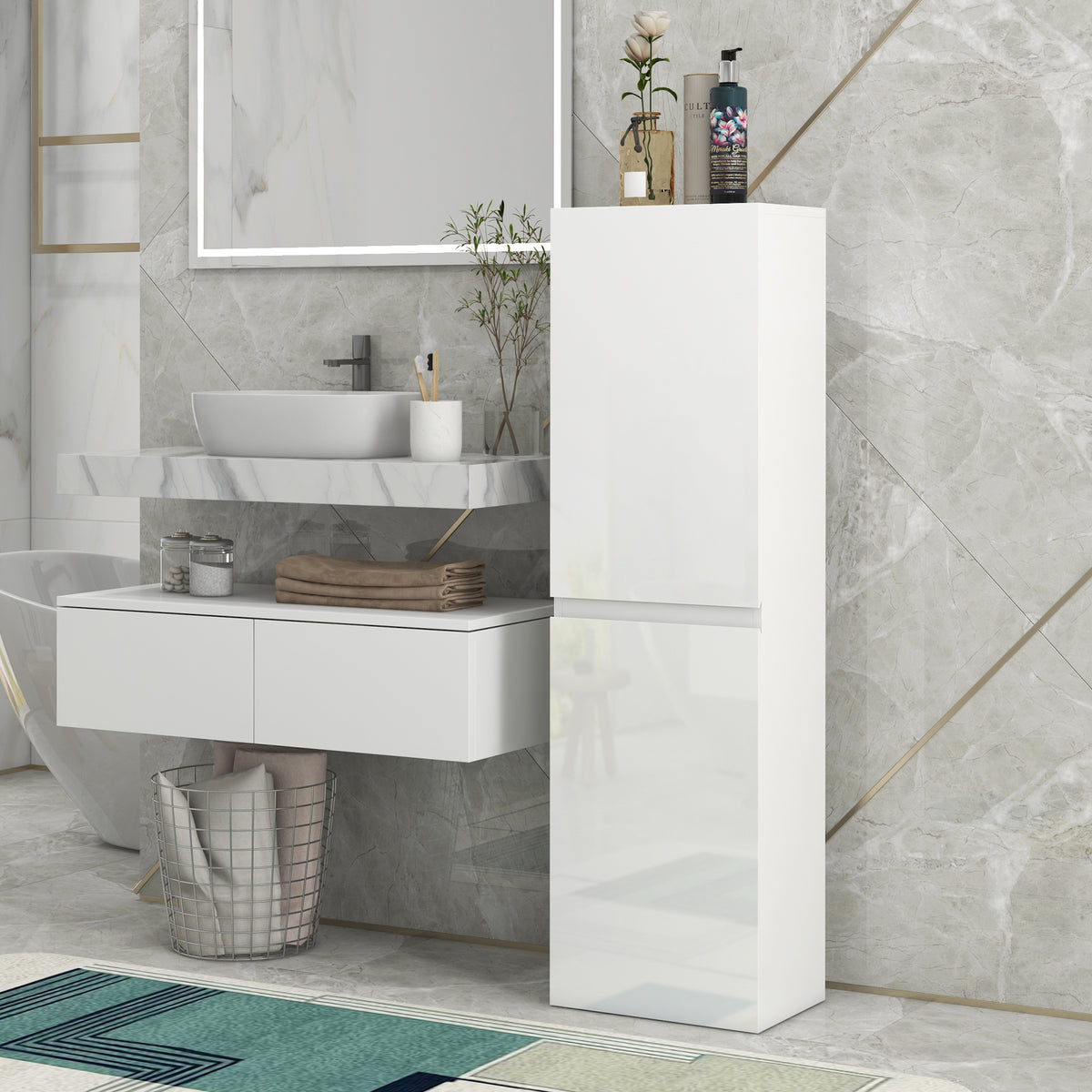 kleankin Bathroom Storage Unit in High Gloss White