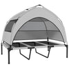 Portable camping cot with canopy on a white background