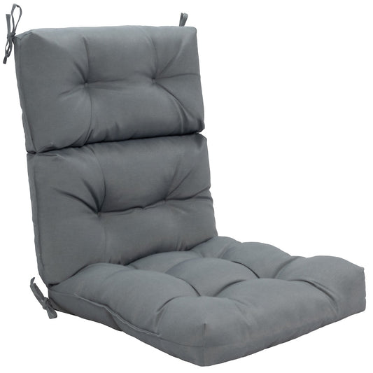 High Back Chair Cushion in grey with tufted sections and side ties for secure attachment