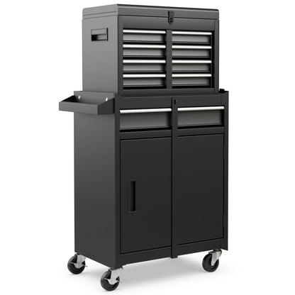 High Capacity Tool Storage Cabinet with Lockable Wheels in black standing on a white background