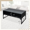 High-gloss LED Coffee Table with Faux Marble and Tempered Glass Top-Black