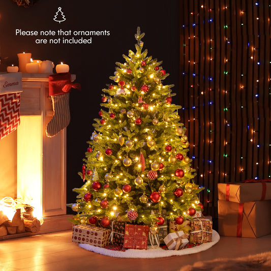 The Christmas tree decorated with baubles and presents in a cosy room setting