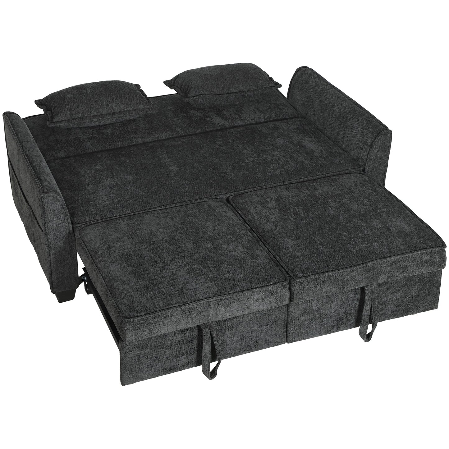 HOMCOM 2 Seater Sofa Bed, 4-in-1 L-Shaped Convertible Pull-Out Sleeper Sofa with Adjustable Backrest and Side Pockets, Black