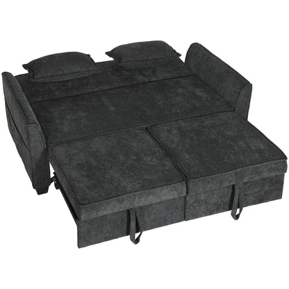 HOMCOM 2 Seater Sofa Bed, 4-in-1 L-Shaped Convertible Pull-Out Sleeper Sofa with Adjustable Backrest and Side Pockets, Black