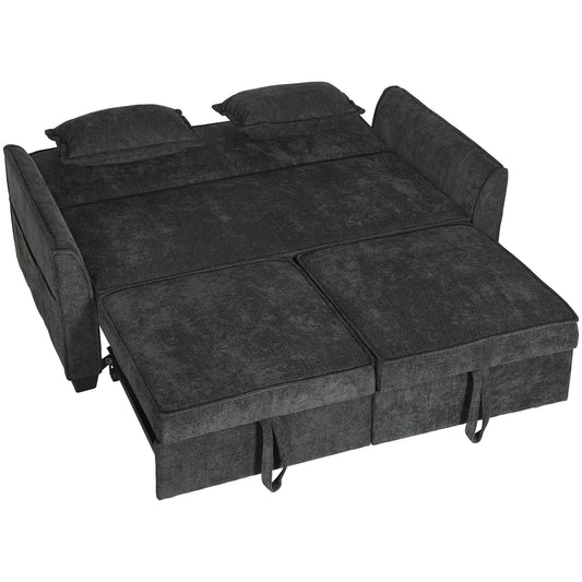 HOMCOM 2 Seater Sofa Bed, 4-in-1 L-Shaped Convertible Pull-Out Sleeper Sofa with Adjustable Backrest and Side Pockets, Black
