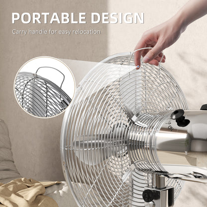 HOMCOM Three-Speed Oscillating Desk Fan - Silver-Tone