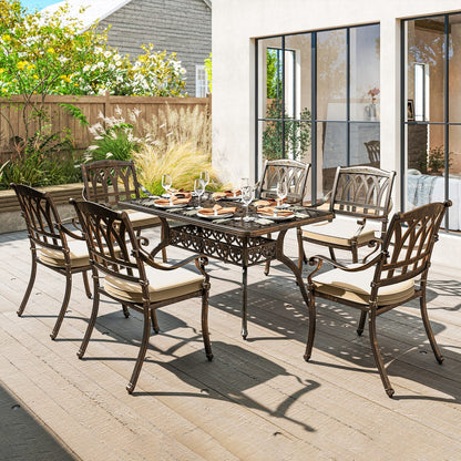 Outsunny Seven-Piece Cast Aluminium Garden Dining Set in Bronze Tone