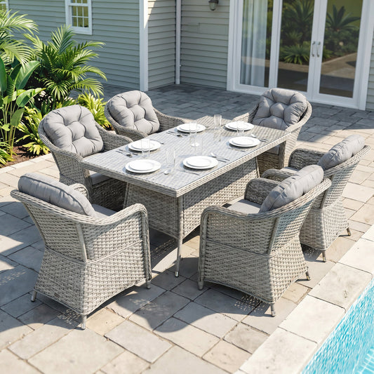 Outsunny Seven-Piece Rattan Dining Set - Light Grey