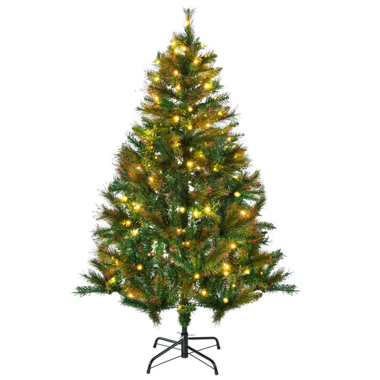 HOMCOM 1.5m 5ft Pre-Lit Christmas Tree Artificial Spruce Xmas Tree Warm White LED Holiday D√É¬©cor with Metal Stand