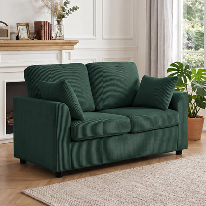 HOMCOM 2 Seater Sofa, Corduroy Small Couch with Spring Cushion, Wide and Deep Seat, Dark Green