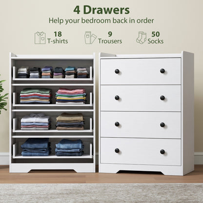 HOMCOM 4 Drawer Chest of Drawers, Modern Dresser for Bedroom, Storage Cabinet for Living Room Entryway, White Wood Effect