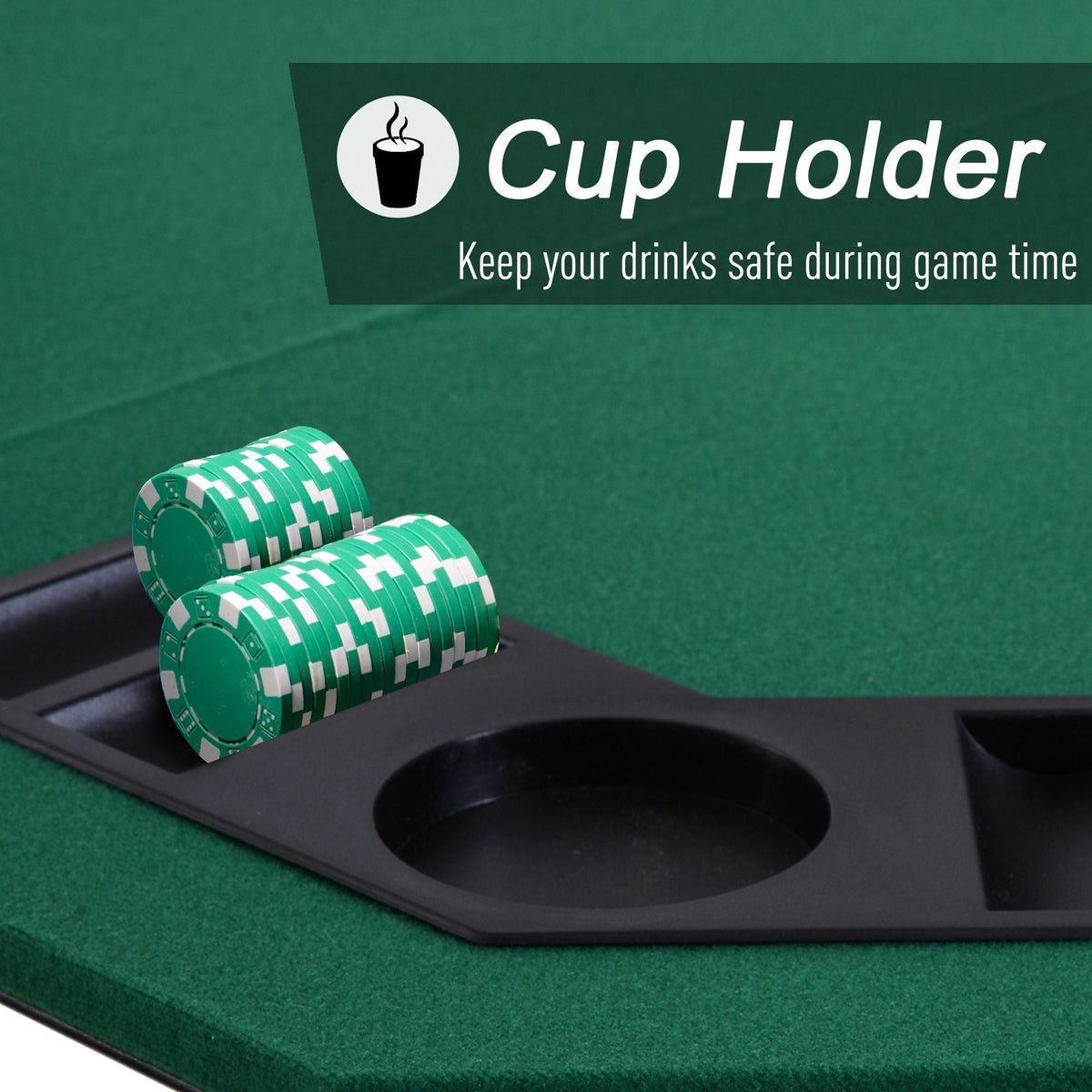 Close up of the cup holder on the poker table top