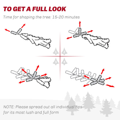The pre lit Christmas tree showing diagrams on how to shape the branches for a fuller look