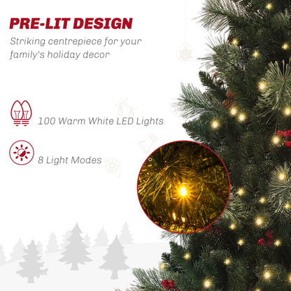 The pre lit Christmas tree highlighting the warm white LED lights and multiple lighting modes