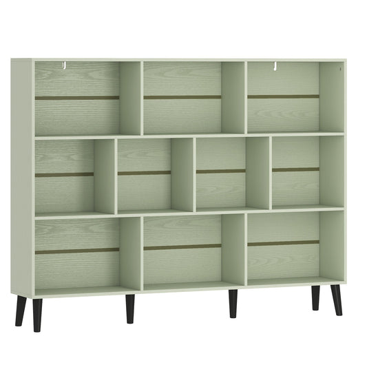 HOMCOM 10-Cube Bookcase in light green with ten storage cubes and solid wood legs