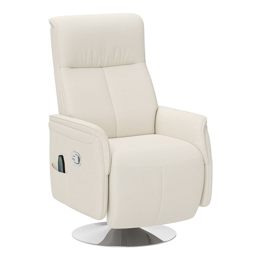 HOMCOM 10-Point Massage Recliner Armchair in cream faux leather with a silver swivel base