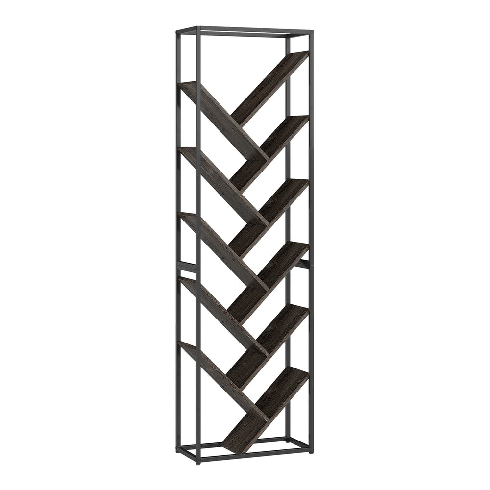 HOMCOM 10 Shelf Industrial-Style Bookshelf in Grey and Black