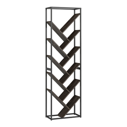 HOMCOM 10 Shelf Industrial-Style Bookshelf in Grey and Black