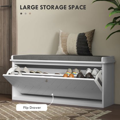 The shoe storage with the front panel tilted open to reveal the internal shoe rack