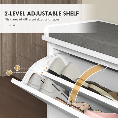 Close-up of the shoe storage showing the two levels of adjustable shelving inside the drawer