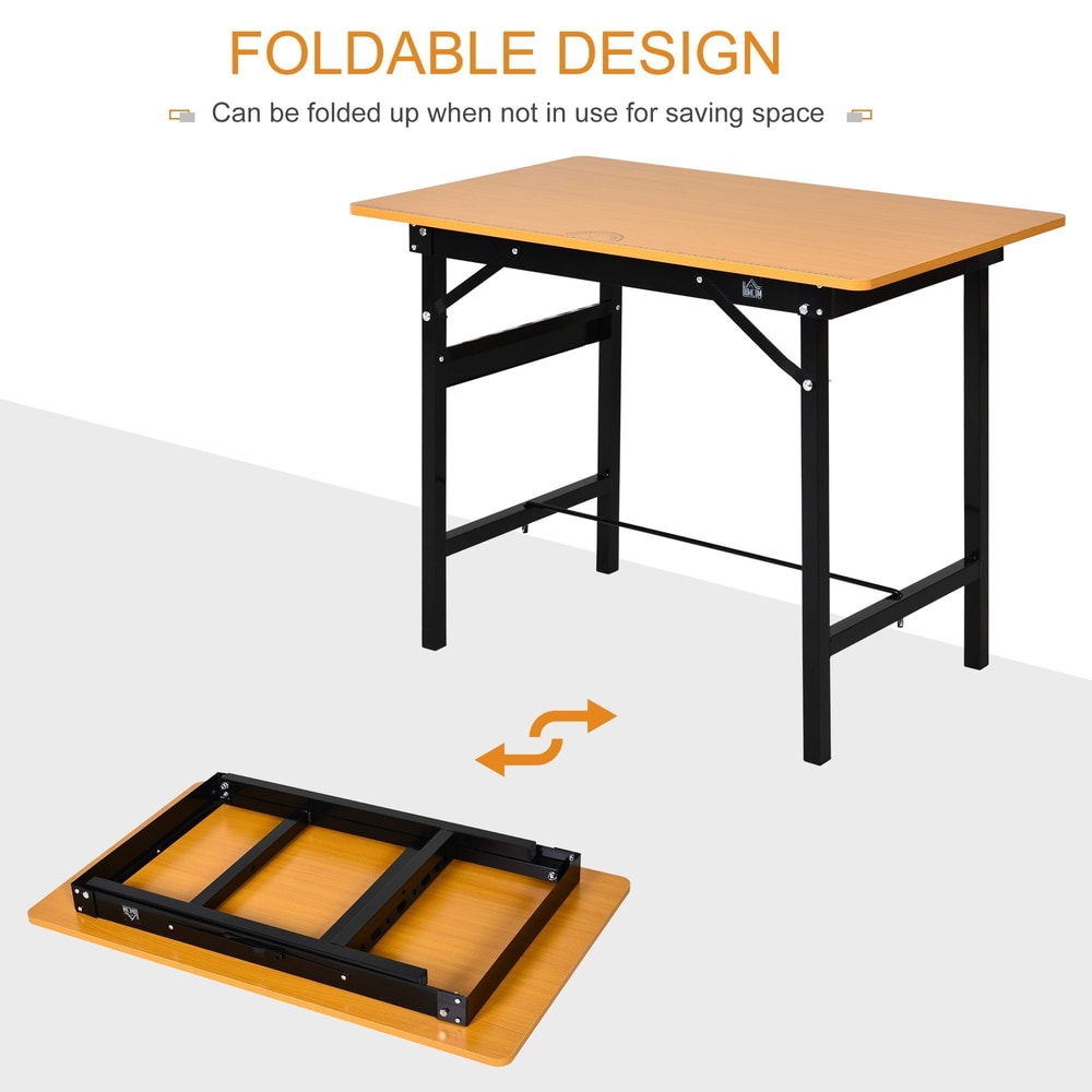 The foldable garage work bench shown in two states: assembled and folded flat for storage