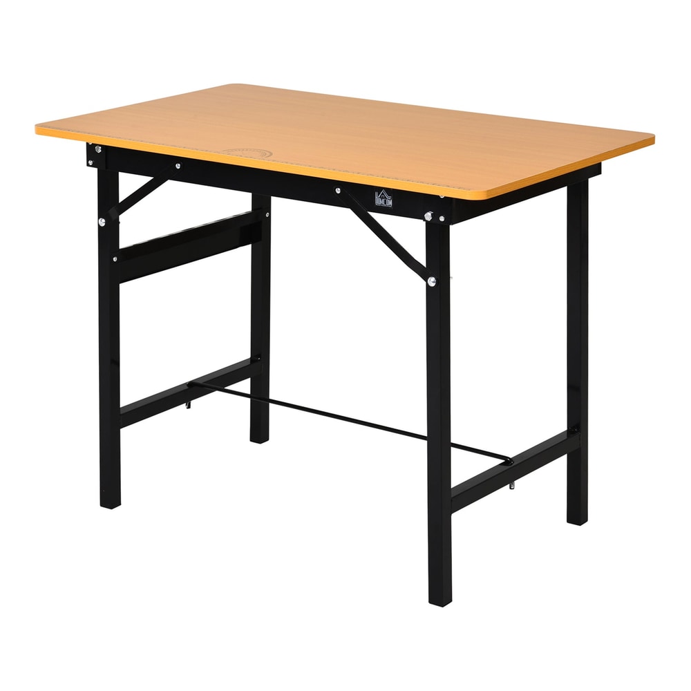 HOMCOM 100 cm Foldable Garage Work Bench, a sturdy workstation with a light wood effect top and black steel legs