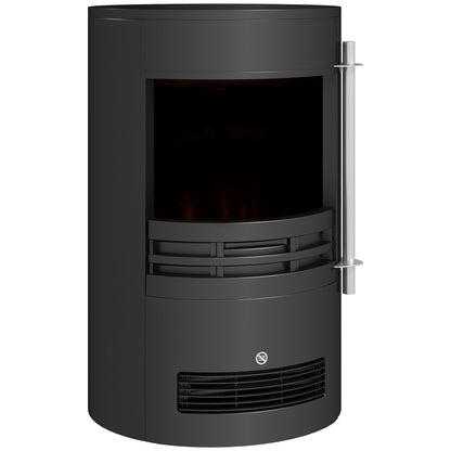 HOMCOM 1000W/2000W Freestanding Electric Fireplace in black with a silver side handle